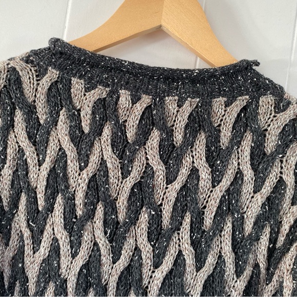 Deadstock Perry Ellis 3D Knit Sweater Anthracite Chevron Pattern 80s 90s Coogi - Picture 8 of 11